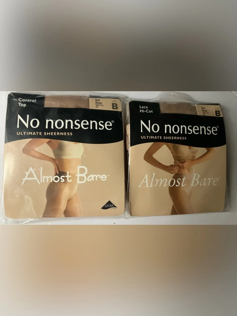 No Nonsense Almost Bare Lace Hi-Cut Pantyhose Sheer Toe Bare Bisque Mist Size B